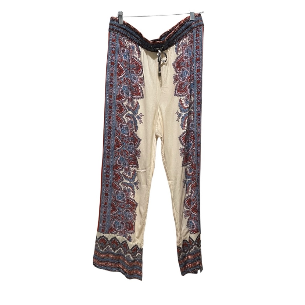 Cynthia Rowley Cream and Blue Wide Leg Pants